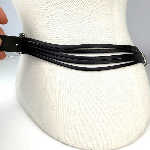 Vintage Mixed Metal Statement Belt Black Leather Gold Silver Sunburst Geometric - Picture 7 of 10